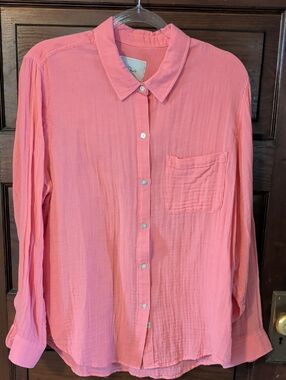 Rails Ellis Cotton Gauze Button Front Shirt Pink Coastal Preppy Organic Beach